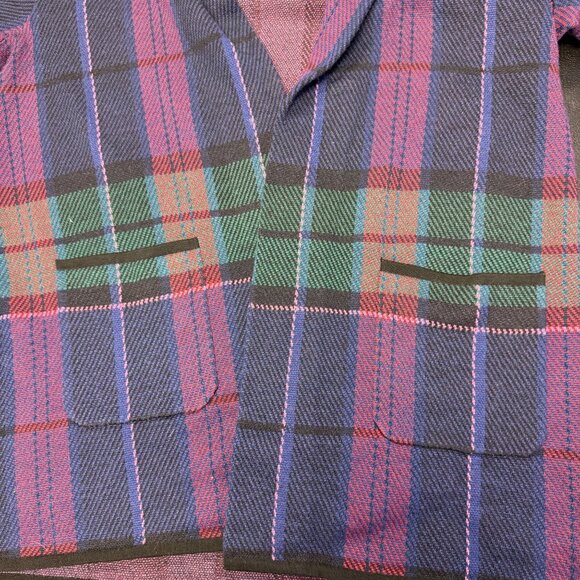 Talbots Womens Plaid Open Front Blazer Cardigan XLP Pure Merino Wool Colorful - Picture 7 of 7